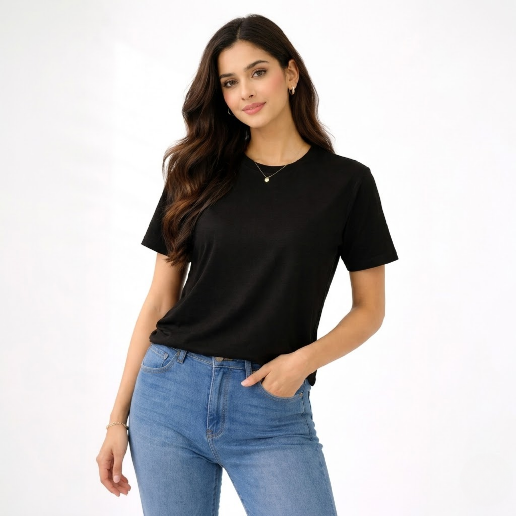 Premium Quality Women’s Essential Basic Jet Black Crew Neck T-Shirt