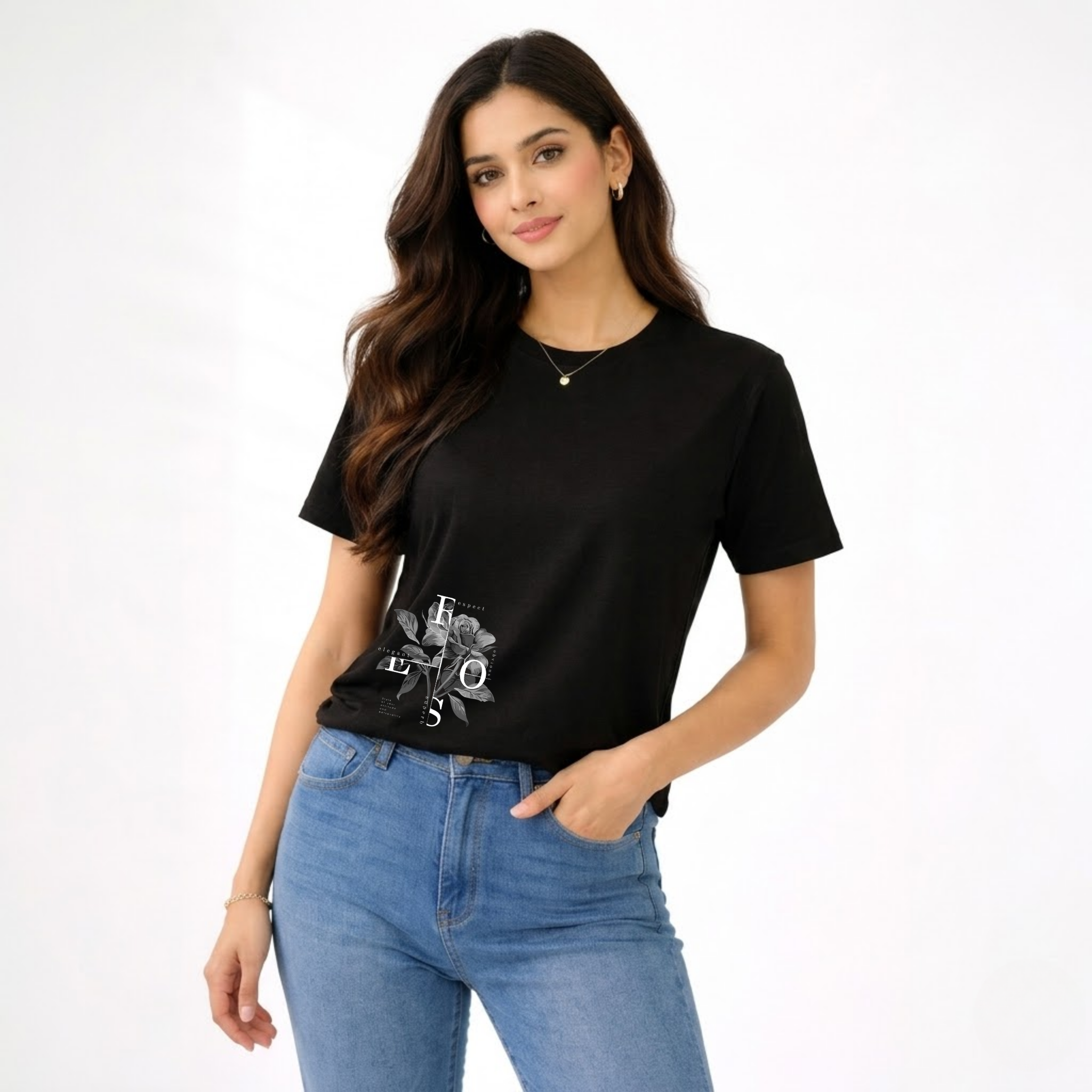 Premium Women’s Artistic Floral EOS Graphic Print Cotton Jersey T-Shirt